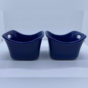 Rachel Ray Set Of 2 Blue 10 Oz Retangular Stoneware Ramekins Baking Dishes Blue